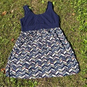 Sleeveless Dress Blue White Chevron Print‎ Casual Summer Sundress